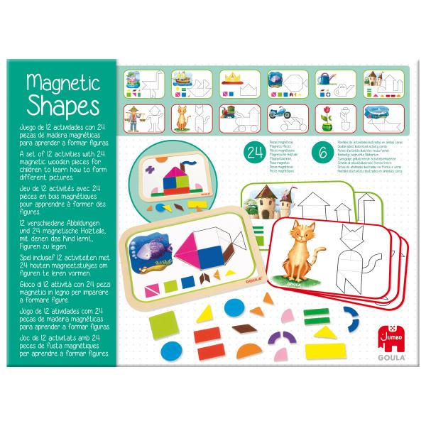 Gioco educativo - GOULA - Scatola con forme magnetiche - 12 attività con 24 pezzi in legno - Disponibile in 3-4 giorni lavorativi