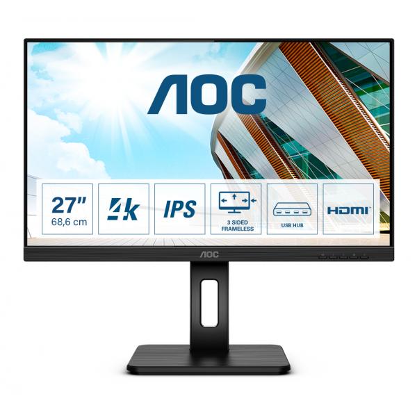 MONITOR AOC U27P2 27" LED IPS UHD 4K FORMATO 16:9 CONTRASTO 1.000:1 1xHDMI 1xDISPLAY PORT 4xUSB COLORE NERO GARANZIA ITALIA - Disponibile in 3-4 giorni lavorativi