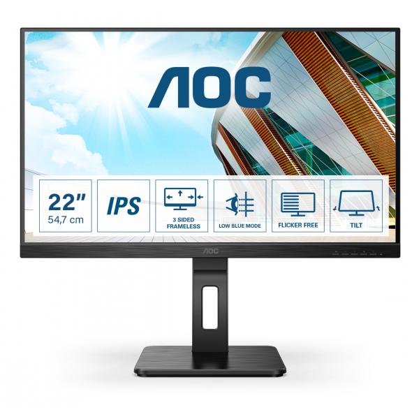 Monitor Led Nuovo AOC MONITOR 21,5 LED IPS 16:9 FHD 4MS 250 CD/M, PIVOT, VGA/DVI/HDMI, MULTIMEDIALE - Disponibile in 3-4 giorni lavorativi