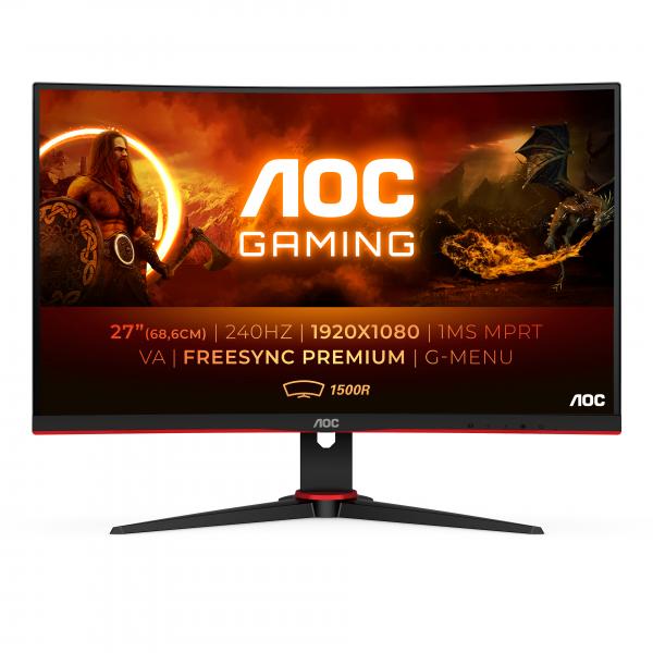 Monitor Gaming MONITOR AOC 27" VA HDMI DP GAMING DP 240HZ 0,5MS CURVED C27G2ZE/BK - Disponibile in 3-4 giorni lavorativi