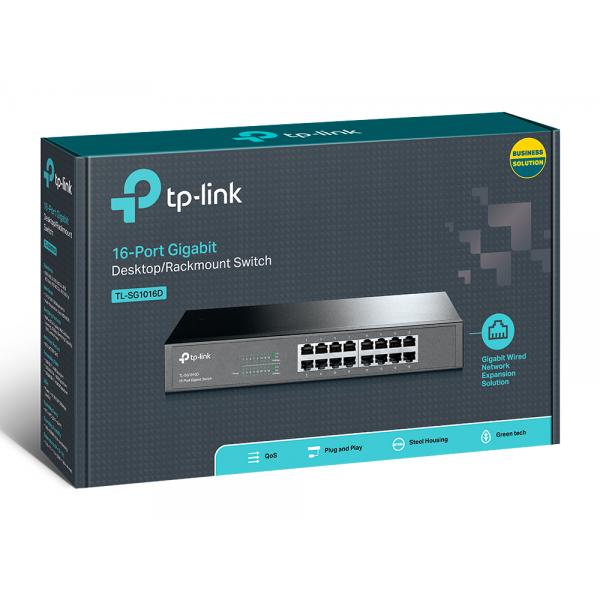 SWITCH TP-LINK TL-SG1016D 16P LAN GIGABIT DESKTOP/RACKMOUNT 10/100/1000Mbps RJ45 CASE ACCIAIO - Disponibile in 3-4 giorni lavorativi