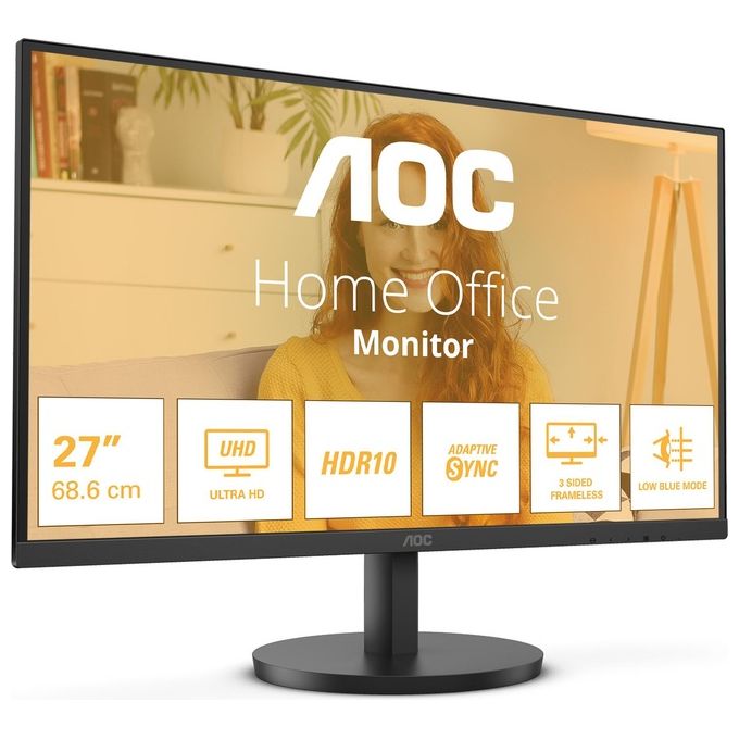 AOC U27B3M Monitor UHD da 27'' altoparlanti HDR10 (3840x2160 4K 60 Hz 2x HDMI DisplayPort) nero 27 Inch 4K IPS 60Hz HDMI - USB-C Speakers - Height Adjust - Disponibile in 3-4 giorni lavorativi