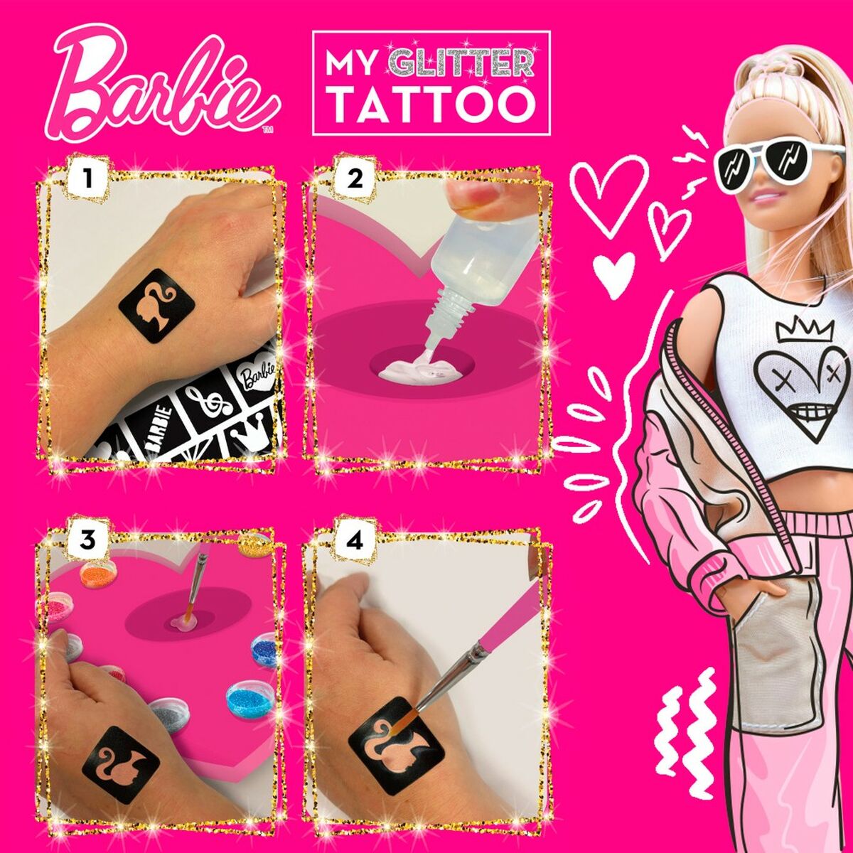 Tatuaggi Temporanei Barbie My Glitter Tattoo Porporina 20 Pezzi - Disponibile in 3-4 giorni lavorativi Barbie