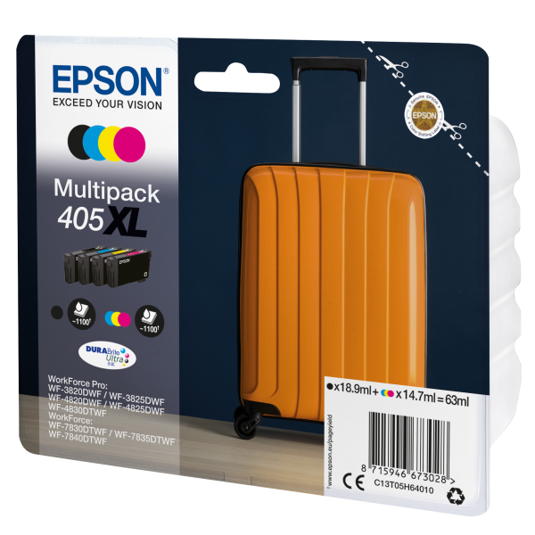 EPSON CARTUCCIA VALIGIA 405 MULTICOLOR (NERO+COLORE) INKJET ALTA CAPACITA C13T05H64010 NO BLISTER - Disponibile in 3-4 giorni lavorativi