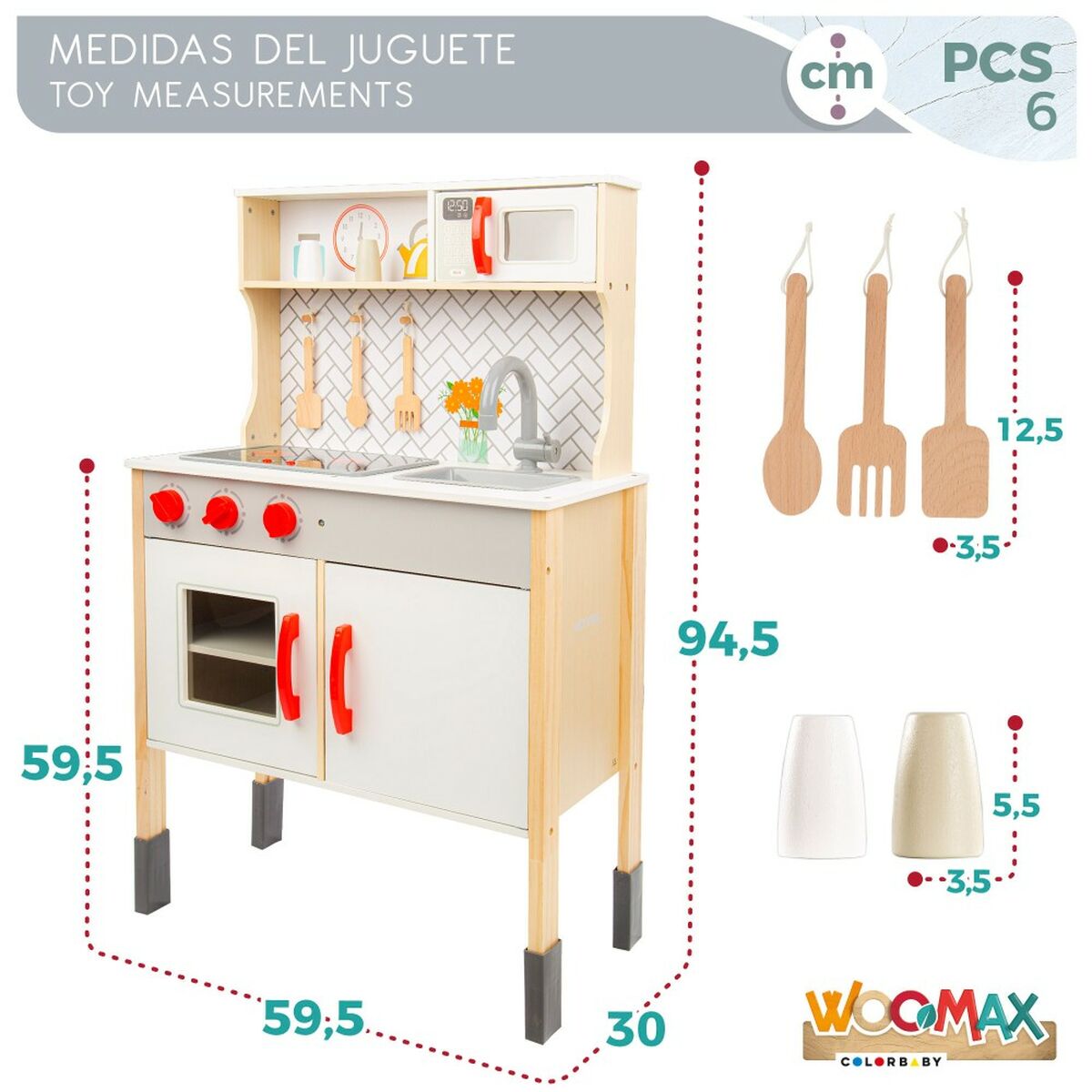 Cucina Giocattolo Woomax 59,5 x 94,5 x 30 cm - Disponibile in 3-4 giorni lavorativi Woomax