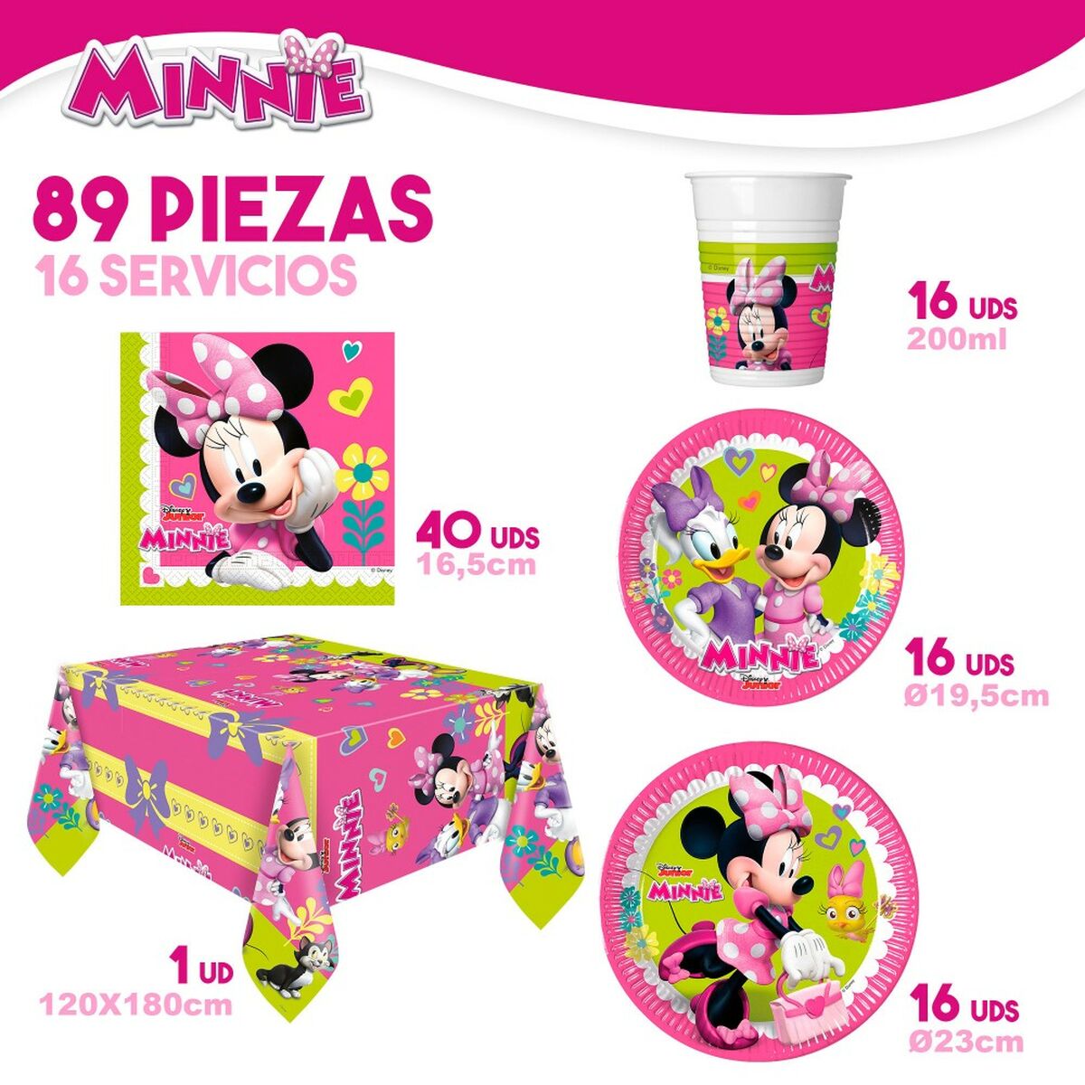 Set Articoli per feste Minnie Mouse Happy Deluxe 89 Pezzi 16 - Disponibile in 3-4 giorni lavorativi Minnie Mouse