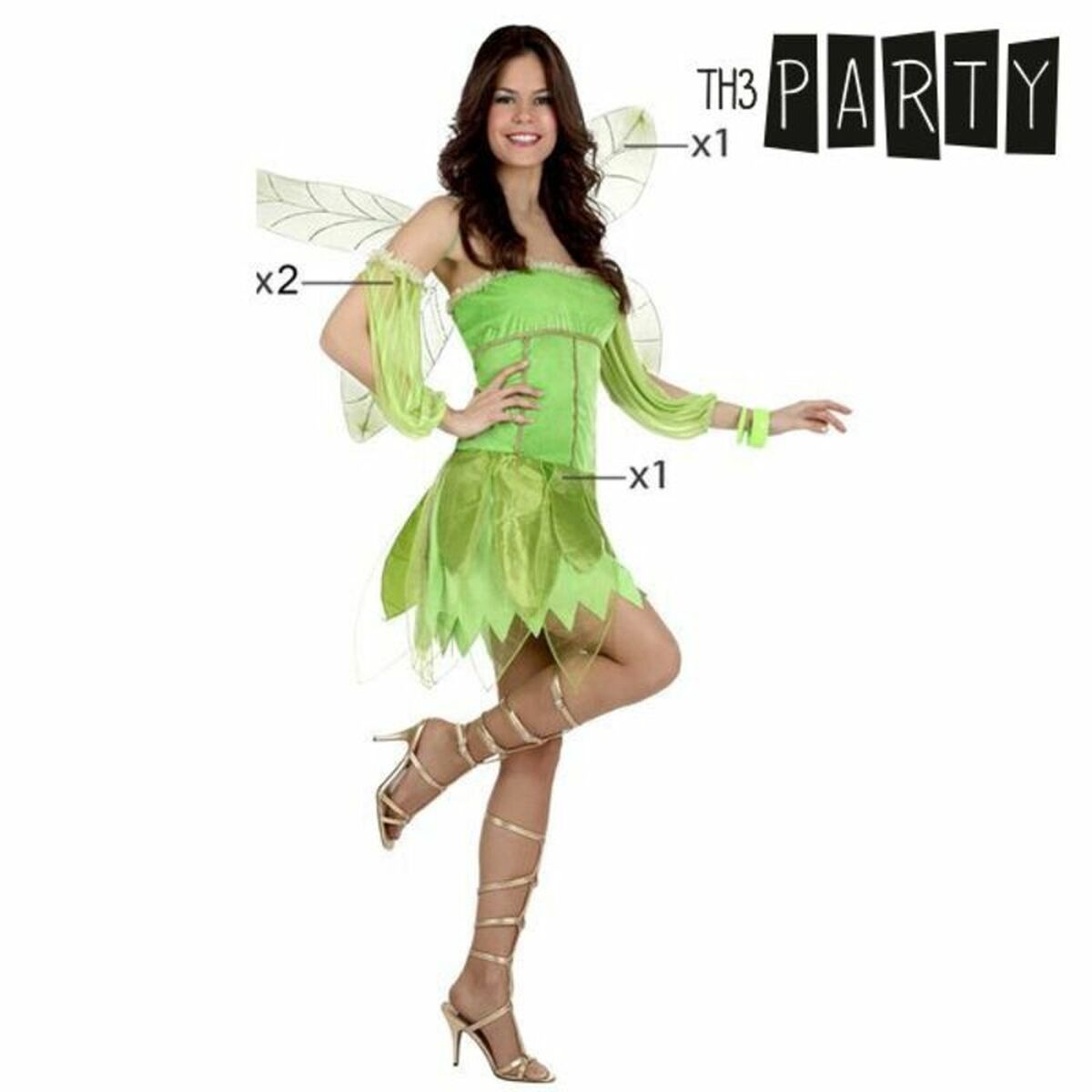 Costume per Adulti Th3 Party Verde Fantasia (3 Pezzi) Taglia:XS/S - Disponibile in 3-4 giorni lavorativi