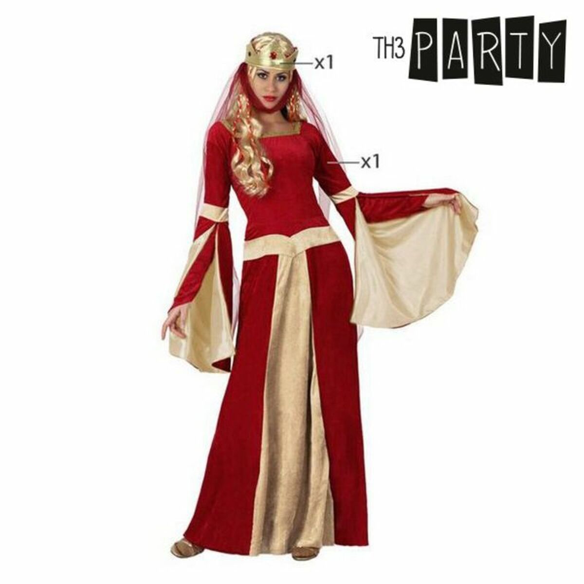 Costume per Adulti Rosso Dama Medievale Taglia:XS/S - Disponibile in 3-4 giorni lavorativi Th3 Party