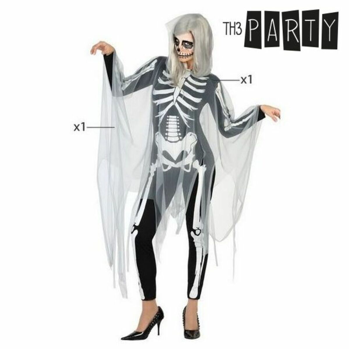 Costume per Adulti Th3 Party Nero Scheletro (2 Pezzi) Taglia:XS/S - Disponibile in 3-4 giorni lavorativi