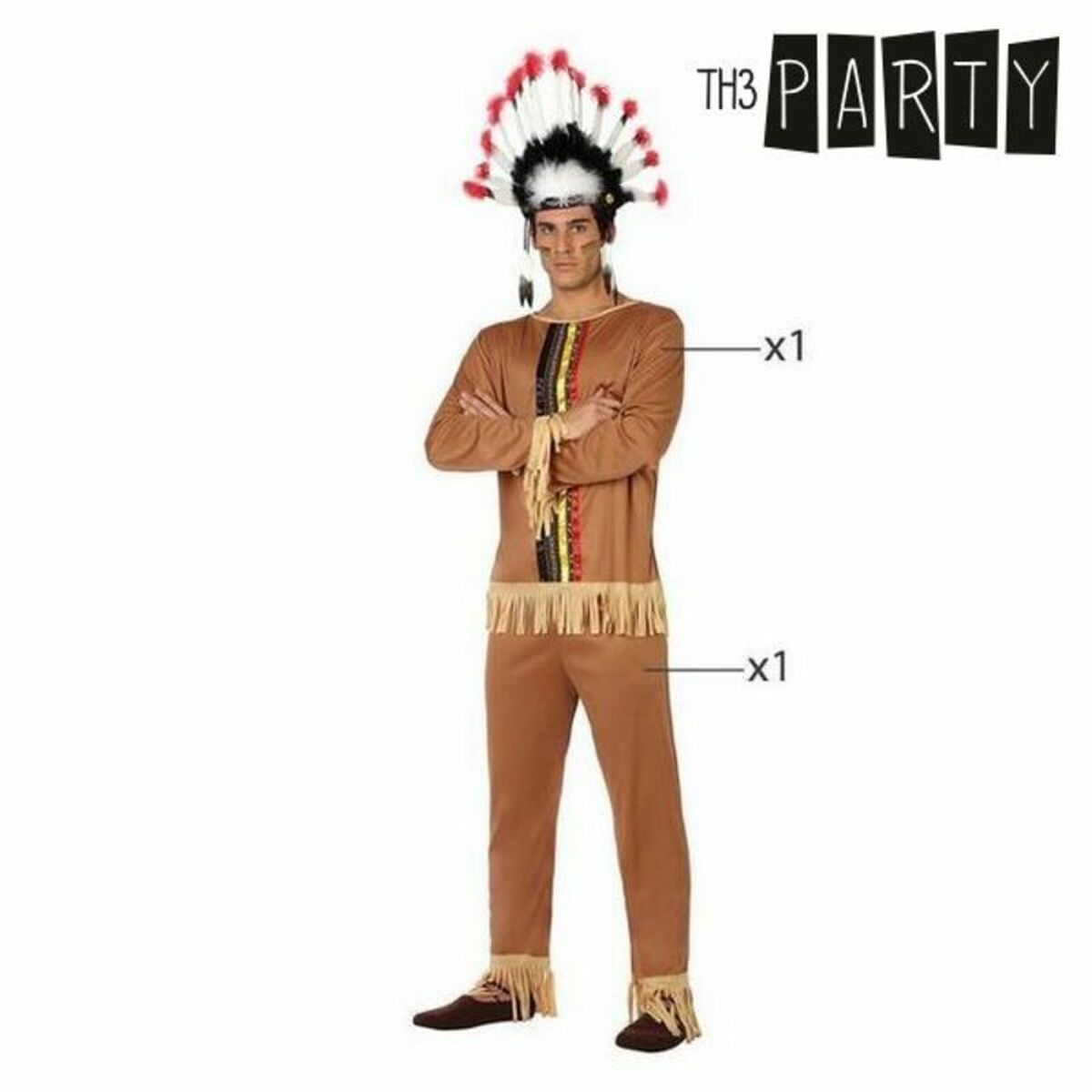 Costume per Adulti Th3 Party Marrone Indiano Americano (2 Pezzi) Taglia:XS/S - Disponibile in 3-4 giorni lavorativi