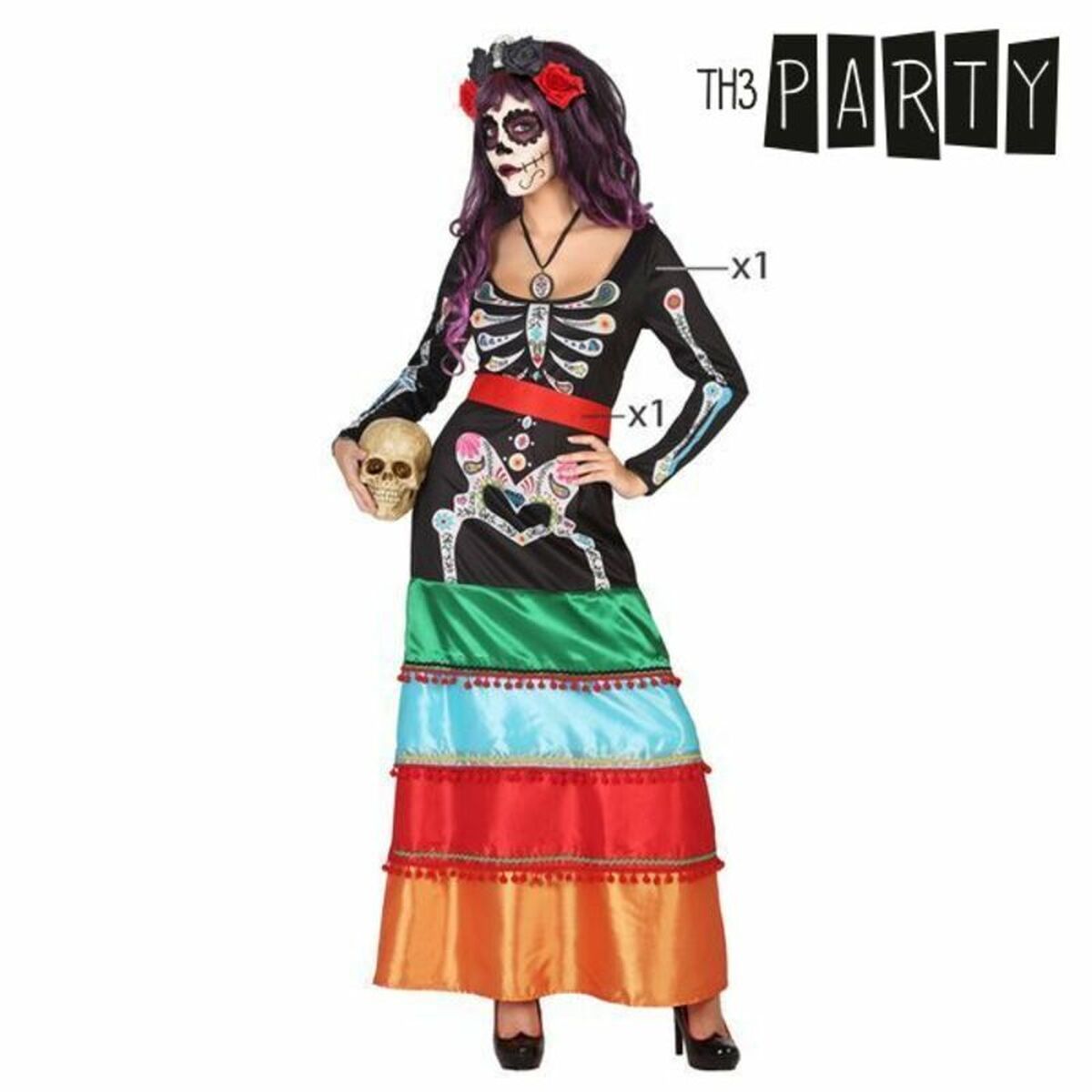 Costume per Adulti Th3 Party Multicolore Scheletro (2 Pezzi) Taglia:XS/S - Disponibile in 3-4 giorni lavorativi