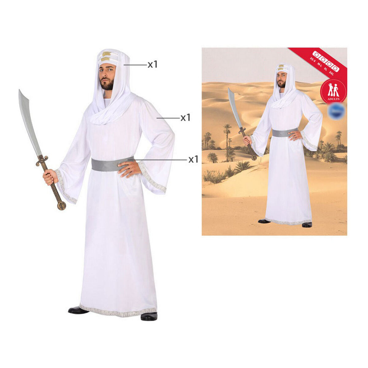 Costume per Adulti Principe Arabo (3 pcs) Taglia:M/L - Disponibile in 3-4 giorni lavorativi