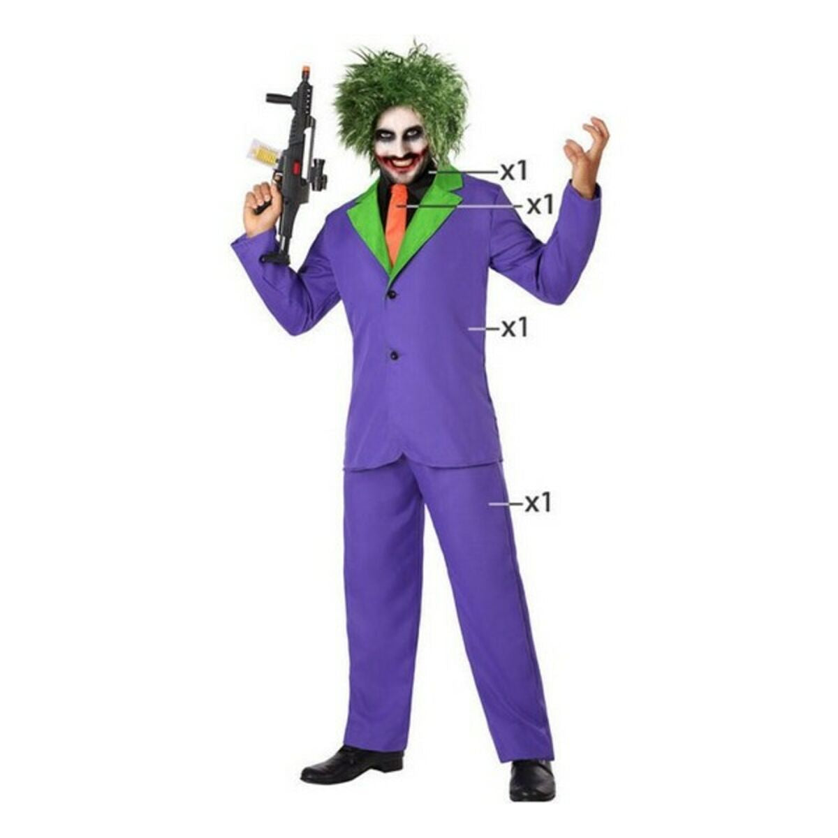 Costume per Adulti Joker Viola Assassino (3 Pezzi) Taglia:XL - Disponibile in 3-4 giorni lavorativi