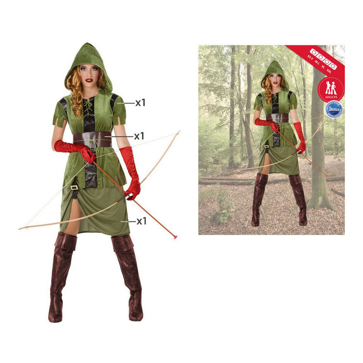 Costume per Adulti Verde (3 Pezzi) Taglia:XL - Disponibile in 3-4 giorni lavorativi