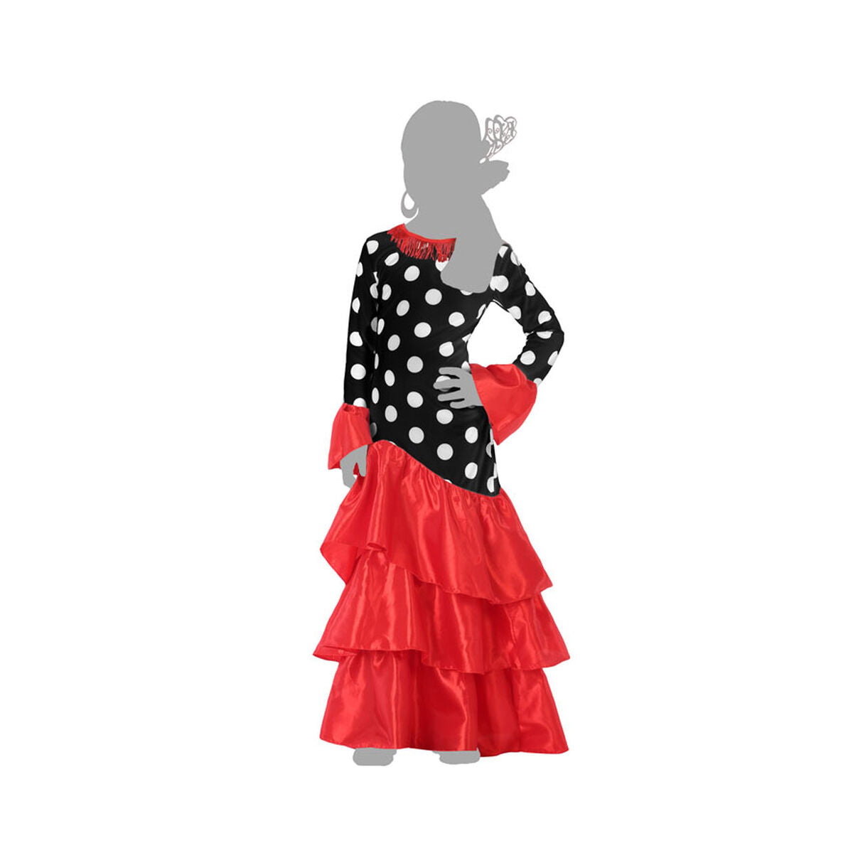 Costume per Adulti Flamenca Nero Rosso Spagna Taglia:3-4 Anni - Disponibile in 3-4 giorni lavorativi