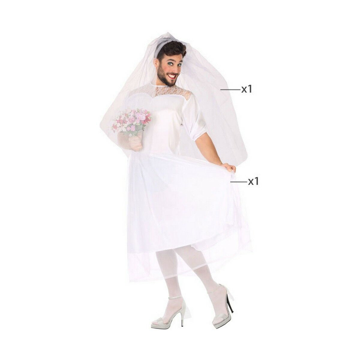 Costume per Adulti Bianco Abito da sposa (2 Pezzi) - Disponibile in 3-4 giorni lavorativi