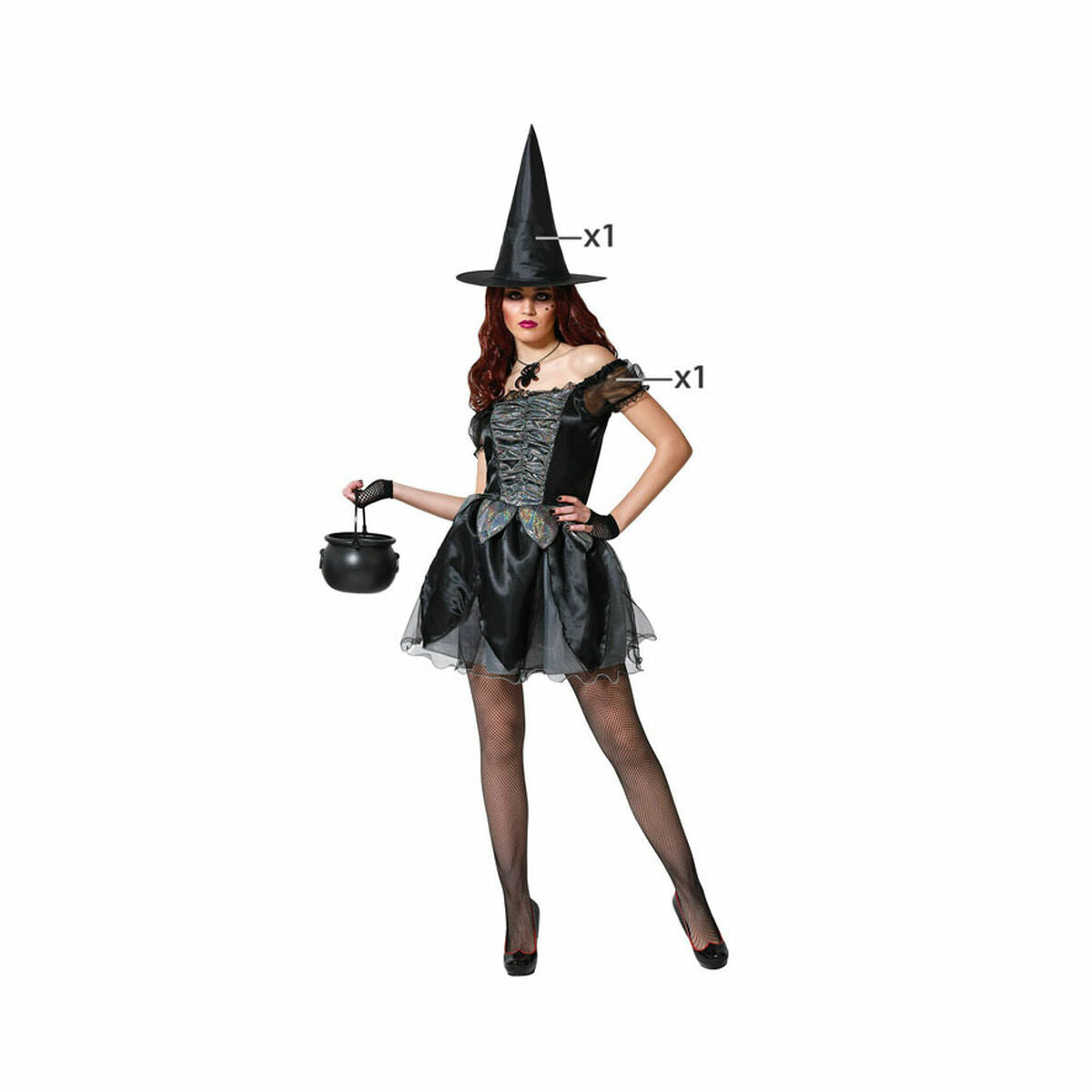 Costume per Adulti Nero Strega Taglia:XL - Disponibile in 3-4 giorni lavorativi Bigbuy Carnival