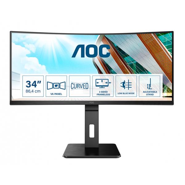 MONITOR AOC PRO LINE CU34P2A 34" CURVO LED VA FORMATO 21:9 CONTRASTO 3.000:1 2xHDMI 1xDISPLAY PORT 4xUSB COLORE NERO GARANZIA ITALIA - Disponibile in 3-4 giorni lavorativi