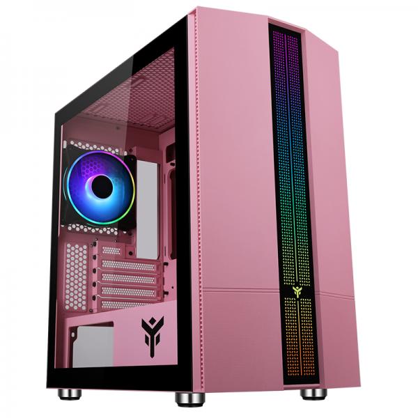 Case LIFLIG P41 - Gaming Mini Tower, mATX, 12cm ARGB fan, 2xUSB3, Side Panel Temp Glass, Pink Edition - Disponibile in 3-4 giorni lavorativi