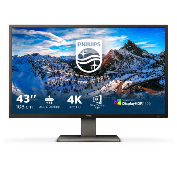 Monitor Nuovo MONITOR PHILIPS LED 43" Wide 4K 439P1/00 3840x2160 4ms 400cd/m 50.000.000:1 2x5W MM Reg.H 3HDMI DP USB-C docking - Disponibile in 3-4 giorni lavorativi