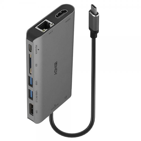 DOCKING STATION MINI XT LINDY per Laptop USB C Uscite:2USB A,1USB C(F)1RJ45,1HDMI,1DP, SD/MicroSD Ricarica Pass-Through 100W - Disponibile in 3-4 giorni lavorativi