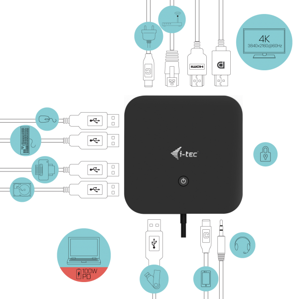 I-Tec Usb-c Hdmi Dp Docking Station con Power Delivery 100W e Universal Charger 112eW - Disponibile in 3-4 giorni lavorativi