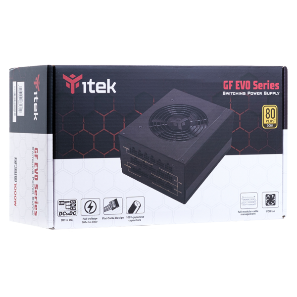 ALIMENTATORE ITEK GF1000 EVO - 1000W ATX VENTOLA FDB 12CM - Active FDB - 80PLUS GOLD, COND. GIAPPONESI MODULARE - ITPSEGF750 - Disponibile in 3-4 giorni lavorativi