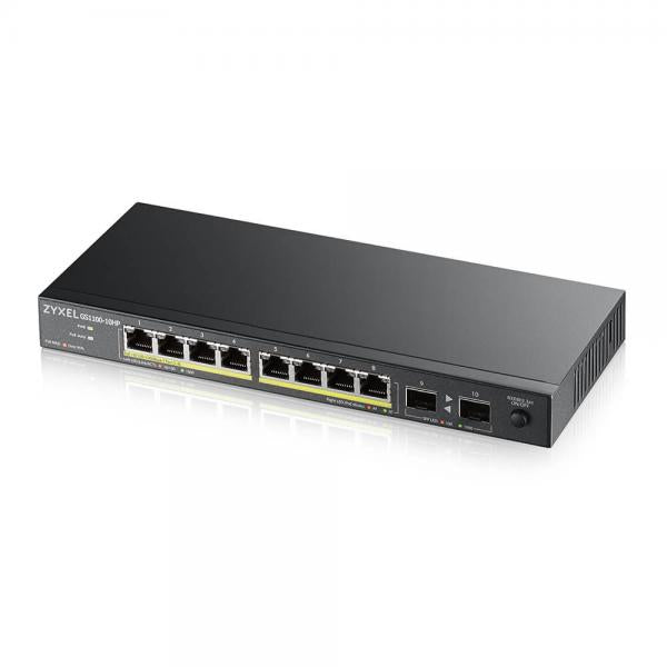 SWITCH ZYXEL GS1100-10HP UNMANAGED 8P Gigabit (fino a 120W) +2P SFP Gigabit design senza ventole Desktop - Disponibile in 3-4 giorni lavorativi