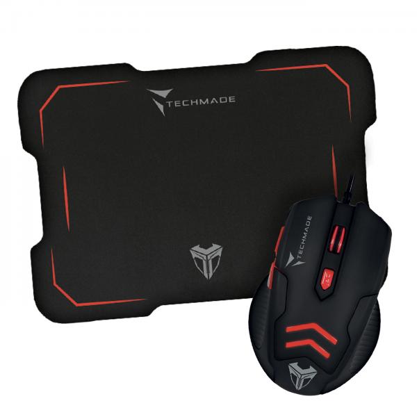 Techmade Kit Mouse USB + Tappetino Gaming Rosso - Disponibile in 2-3 giorni lavorativi