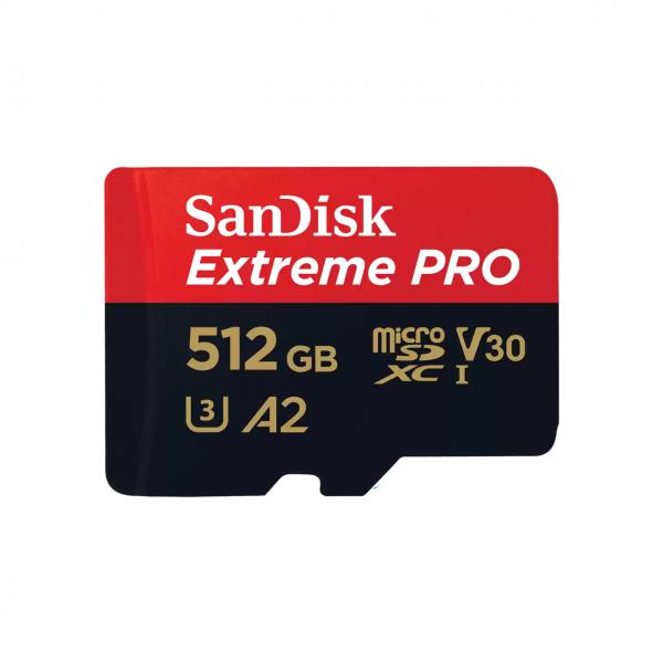 SANDISK EXTREME PRO MEMORY CARD MICRO SDXC 512GB A2 V30 UHS-I U3 CLASSE10 CON ADATTATORE SD NERO ROSSO - Disponibile in 3-4 giorni lavorativi