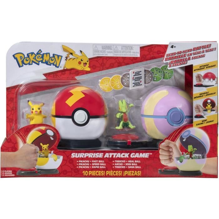 2 Poké Ball con i rispettivi Pokémon e 6 dischi d'attacco - BANDAI - Pokémon - Poké Ball attacco a sorpresa Pikachu vs Arcko - Gioco - Disponibile in 3-4 giorni lavorativi