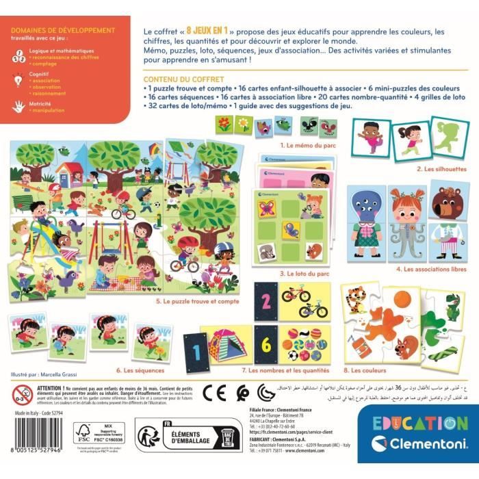 Clementoni - Scatola da 8 giochi in 1 - Giochi educativi forme, colori, numeri, quantità - Dai 3 anni in su - Disponibile in 3-4 giorni lavorativi