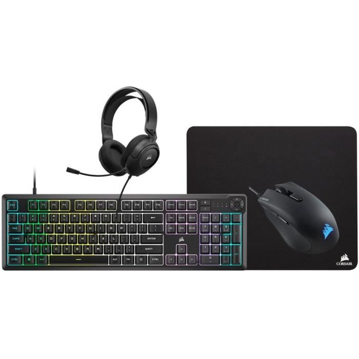 Pacchetto gaming CORSAIR 4 in 1: tastiera K55 + mouse gaming HARPOON RGB PRO + tappetino mouse MM100 + cuffie multipiattaforma HS35 - Disponibile in 3-4 giorni lavorativi