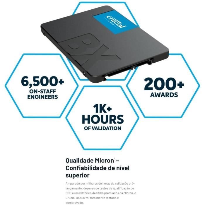 Crucial - Disco SSD interno - BX500 - 500 GB - 2,5 pollici (CT500BX500SD1) - Disponibile in 3-4 giorni lavorativi