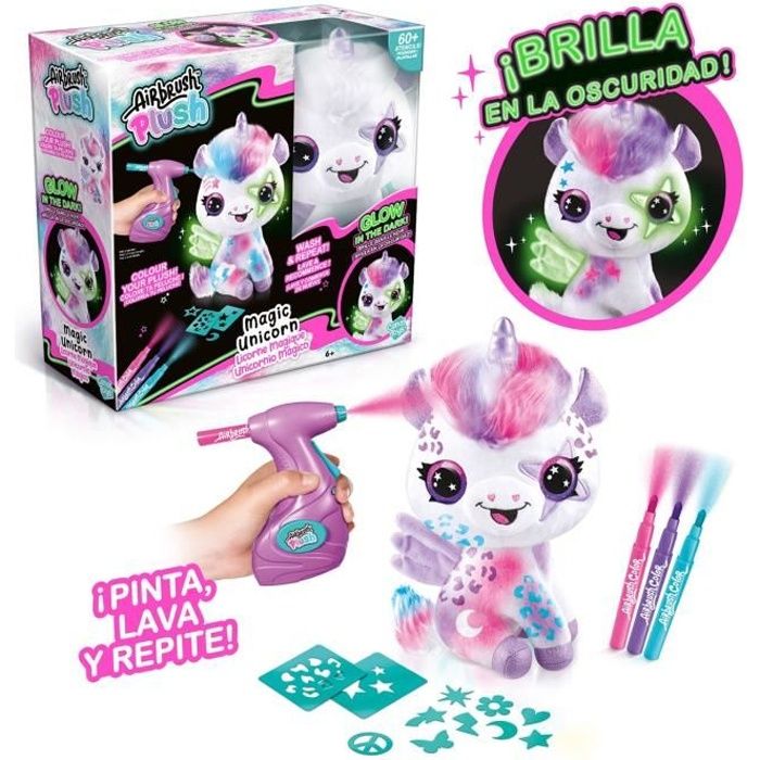 Peluche unicorno aerografo che si illumina al buio da personalizzare - Peluche Spray Art con punte in feltro e stencil - OFG 274 - Canal Toys - Disponibile in 3-4 giorni lavorativi