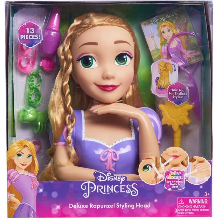 Testa per lo styling - DISNEY - Rapunzel Deluxe - 12 accessori - Flacone di vernice finta - Guida all'acconciatura - Disponibile in 3-4 giorni lavorativi