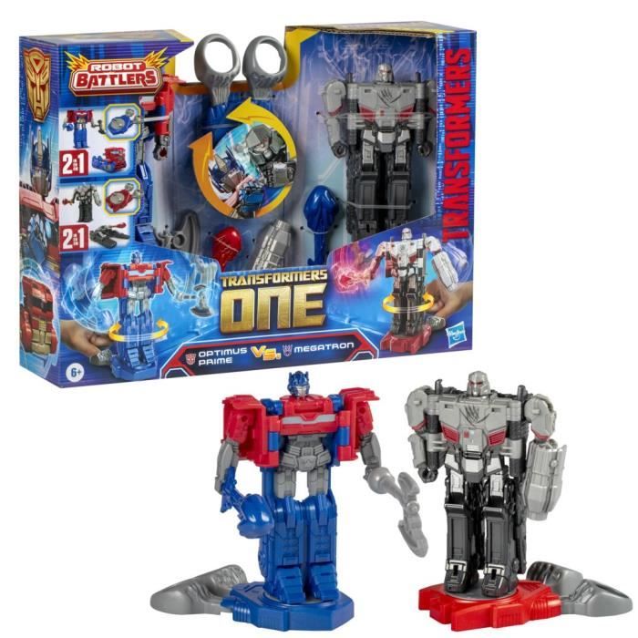 Confezione da 2 personaggi Optimus Prime (Orion Pax) e Megatron (D-16) da 11 cm, giocattoli per bambini di 6 anni, Transformers One Robot Battlers - Disponibile in 3-4 giorni lavorativi