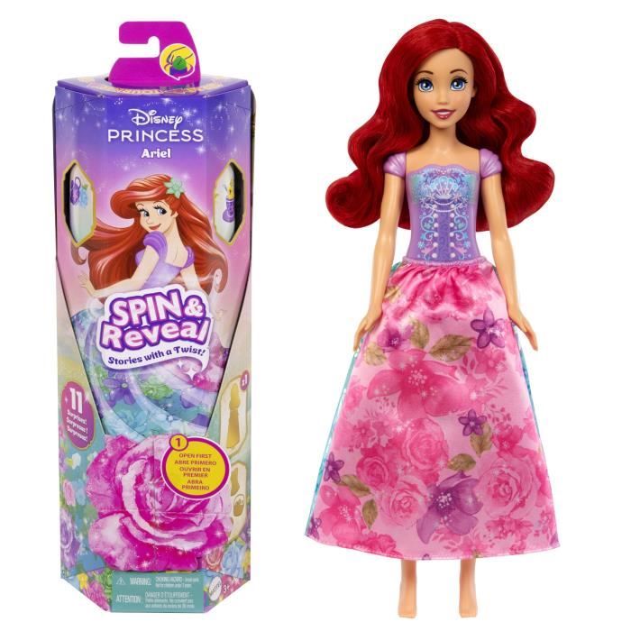 Mattel-Disney Princesses Spin & Reveal-Ariel bambola con 11 sorprese HTV88 - Disponibile in 3-4 giorni lavorativi Disney Princess