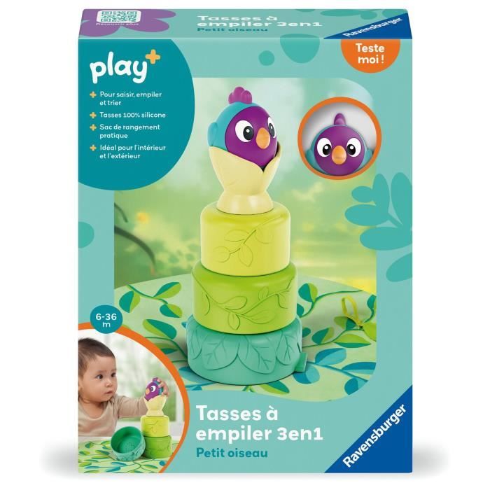 Ravensburger -PLAY + - Bicchieri impilabili uccellini 3 in 1 - A partire da 6 mesi - Versione francese - 34007 - Disponibile in 3-4 giorni lavorativi