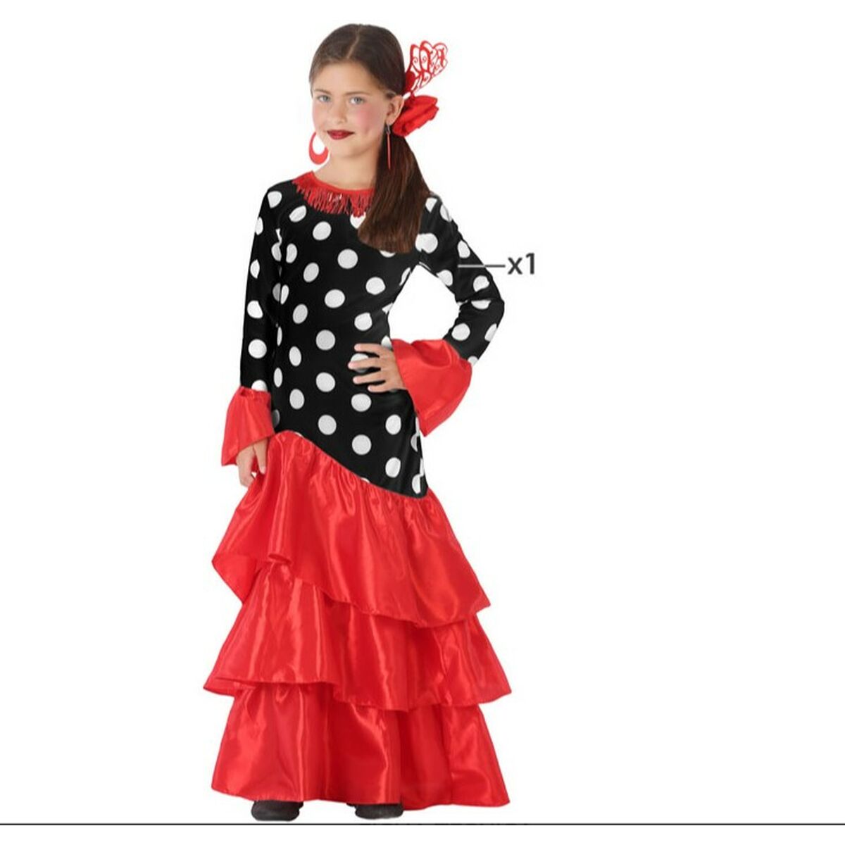 Costume per Adulti Flamenca Nero Rosso Spagna Taglia:3-4 Anni - Disponibile in 3-4 giorni lavorativi