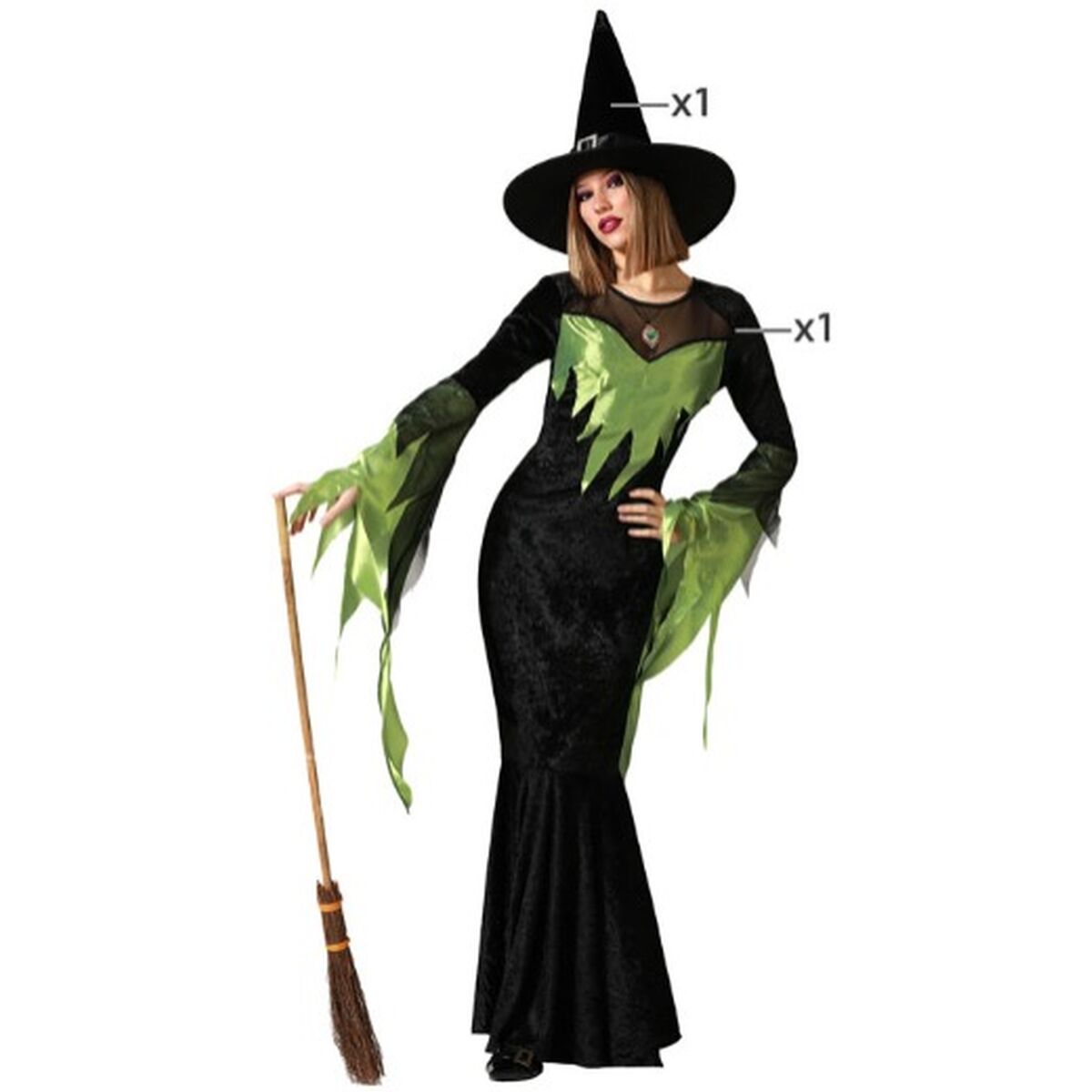 Costume per Adulti Verde Strega Adulti Taglia:XL - Disponibile in 3-4 giorni lavorativi