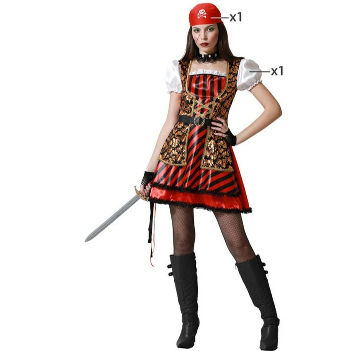 Costume per Adulti Rosso Pirata Donna Taglia:M/L - Disponibile in 3-4 giorni lavorativi