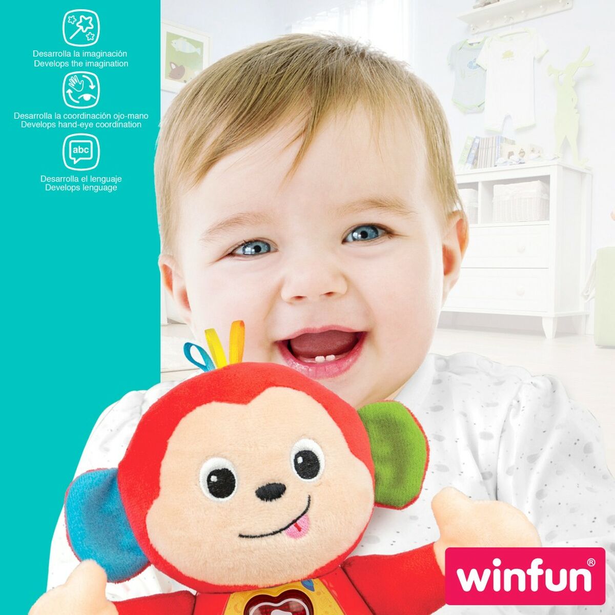 Peluche con Suono Winfun Scimmia 18 x 20,5 x 12,5 cm (6 Unità) - Disponibile in 3-4 giorni lavorativi