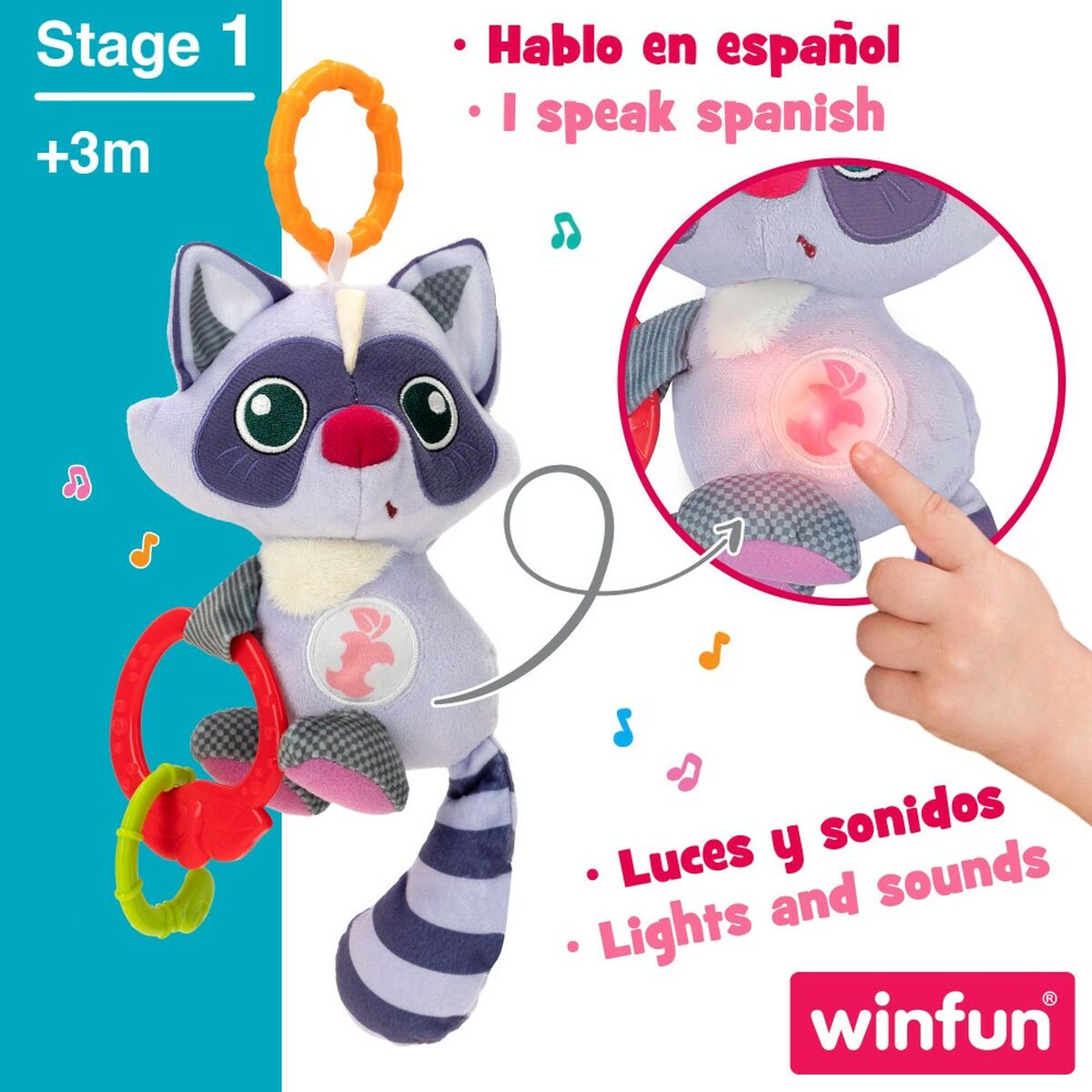 Peluche con Sonagli Winfun Procione 14,5 x 20 x 9,5 cm (6 Unità) - Disponibile in 3-4 giorni lavorativi