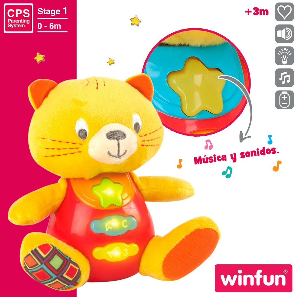 Peluche con Suono Winfun Gatto 16 x 17,5 x 10,5 cm (6 Unità) - Disponibile in 3-4 giorni lavorativi