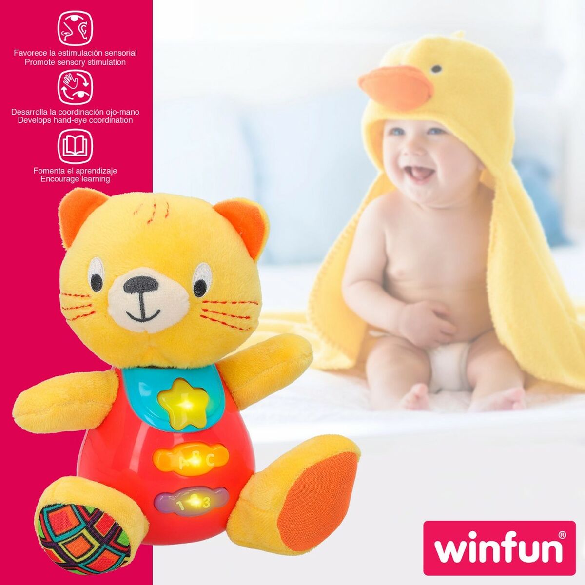 Peluche con Suono Winfun Gatto 16 x 17,5 x 10,5 cm (6 Unità) - Disponibile in 3-4 giorni lavorativi