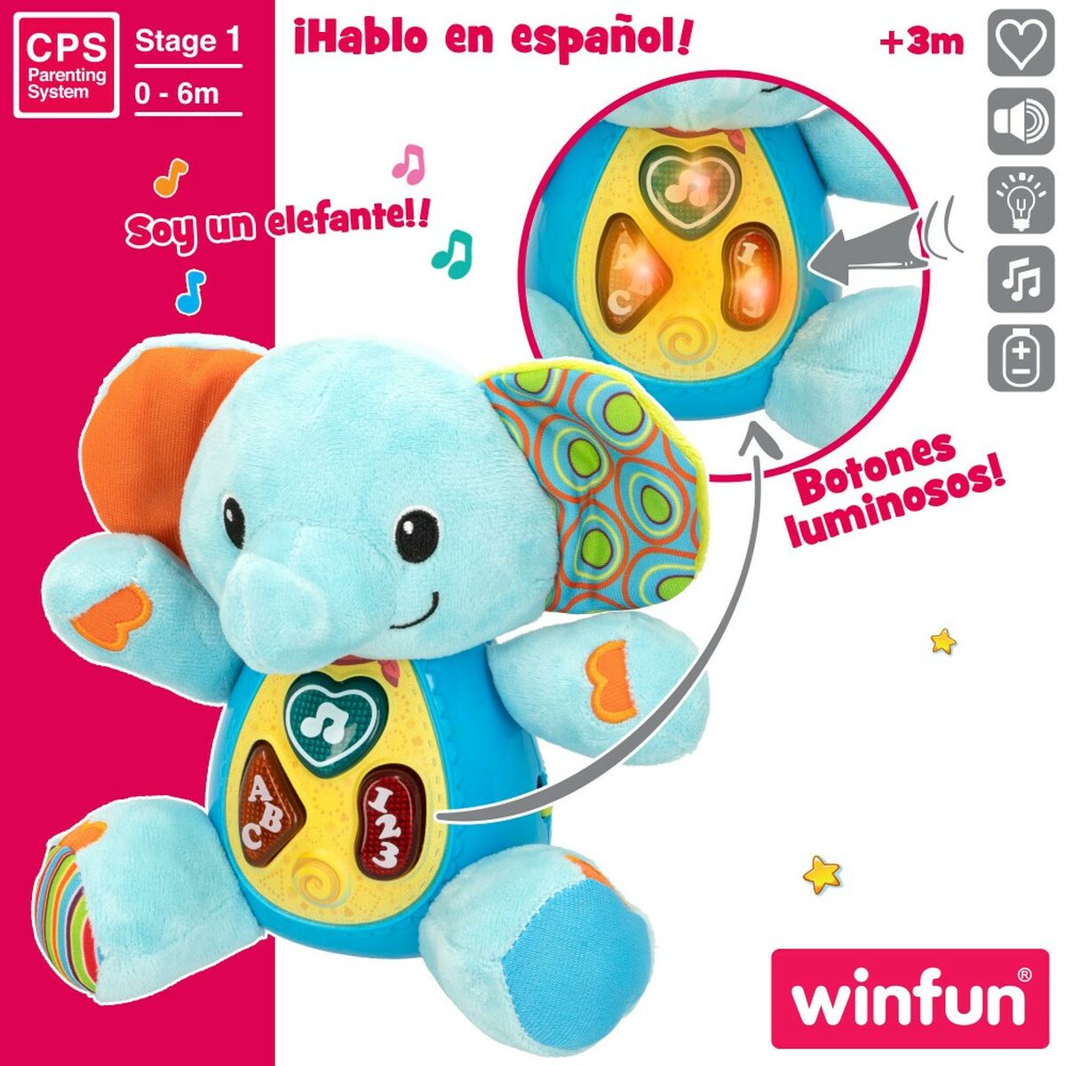 Peluche con Suono Winfun Elefante 17 x 17,5 x 10 cm (6 Unità) - Disponibile in 3-4 giorni lavorativi