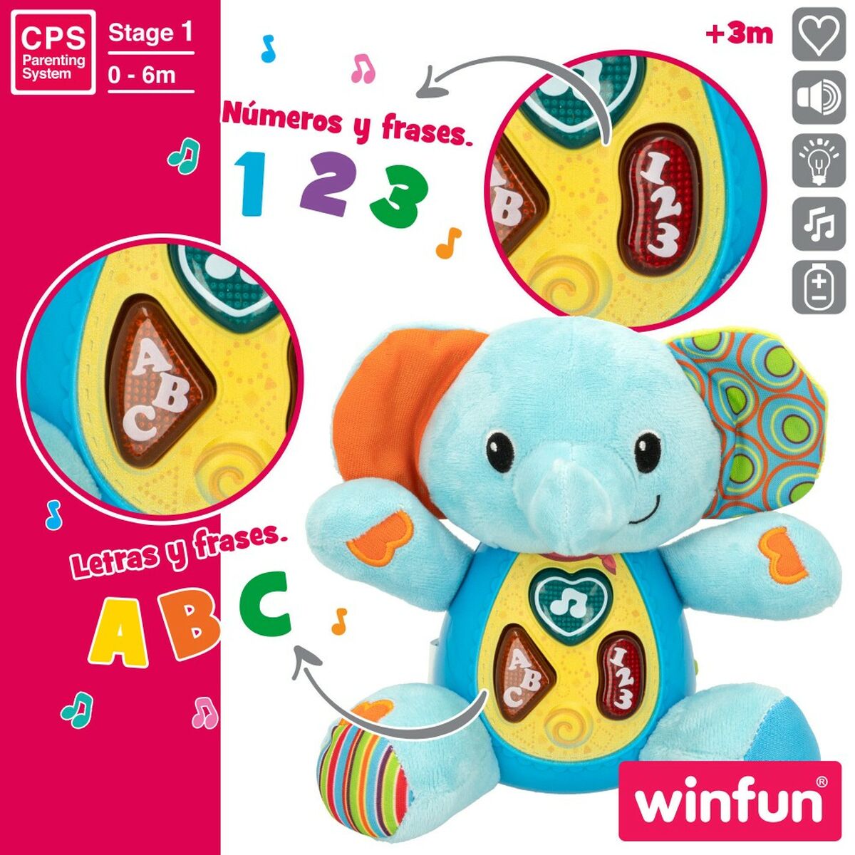 Peluche con Suono Winfun Elefante 17 x 17,5 x 10 cm (6 Unità) - Disponibile in 3-4 giorni lavorativi