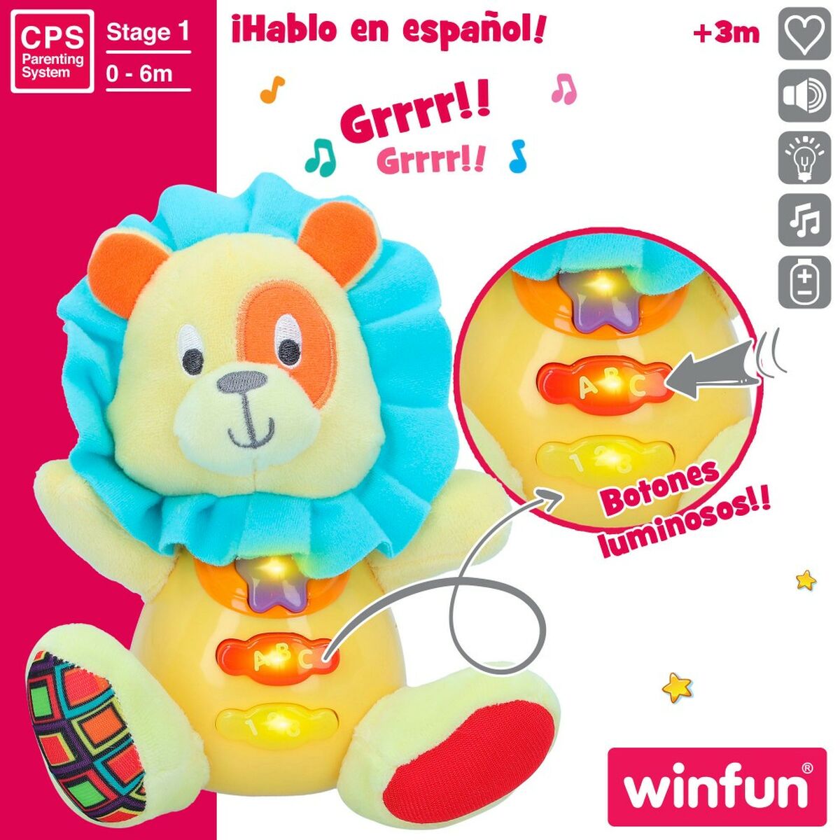 Peluche con Suono Winfun Leone 15 x 15 x 9 cm (6 Unità) - Disponibile in 3-4 giorni lavorativi