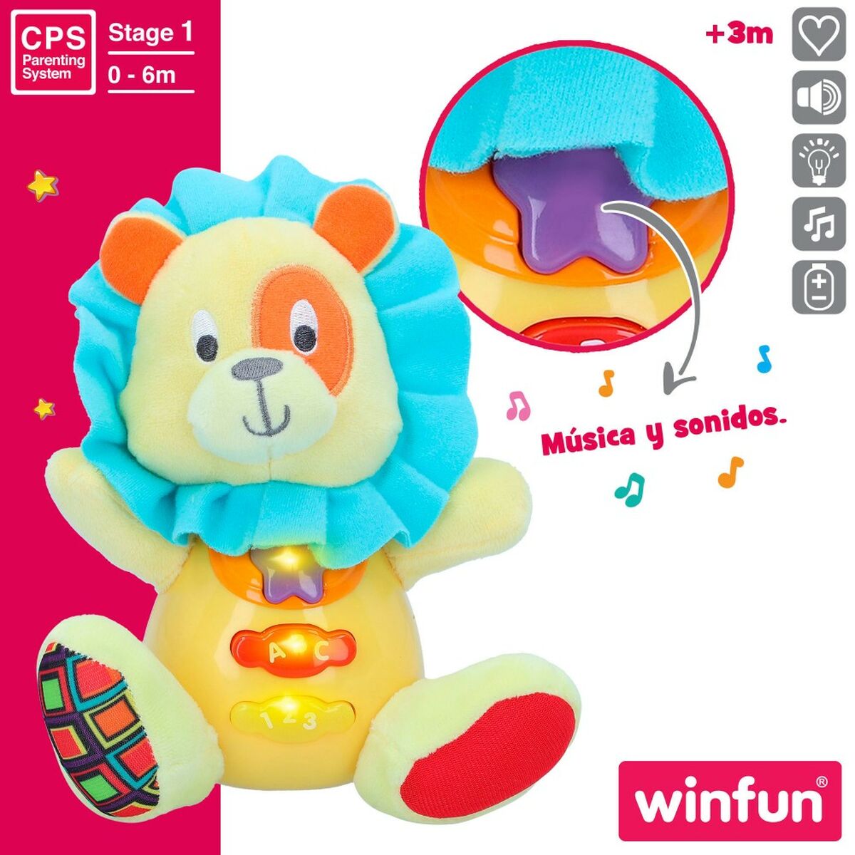 Peluche con Suono Winfun Leone 15 x 15 x 9 cm (6 Unità) - Disponibile in 3-4 giorni lavorativi